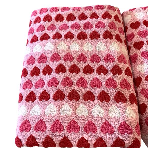 4-Pc Valentine's Theme Towel Set Red Pink White Hearts 2-Bath 27"x54" 2-Hand - Picture 2 of 5